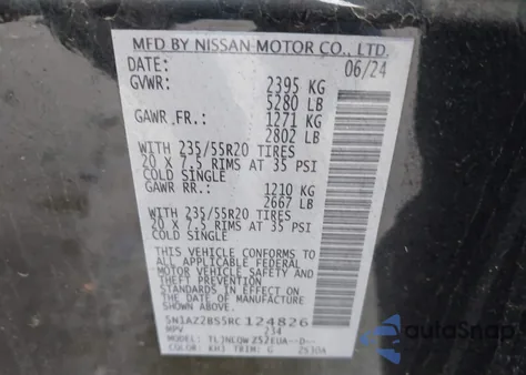 2024 Nissan Murano Sv Intelligent Awd from USA, damaged, VIN 5N1AZ2BS5RC124826